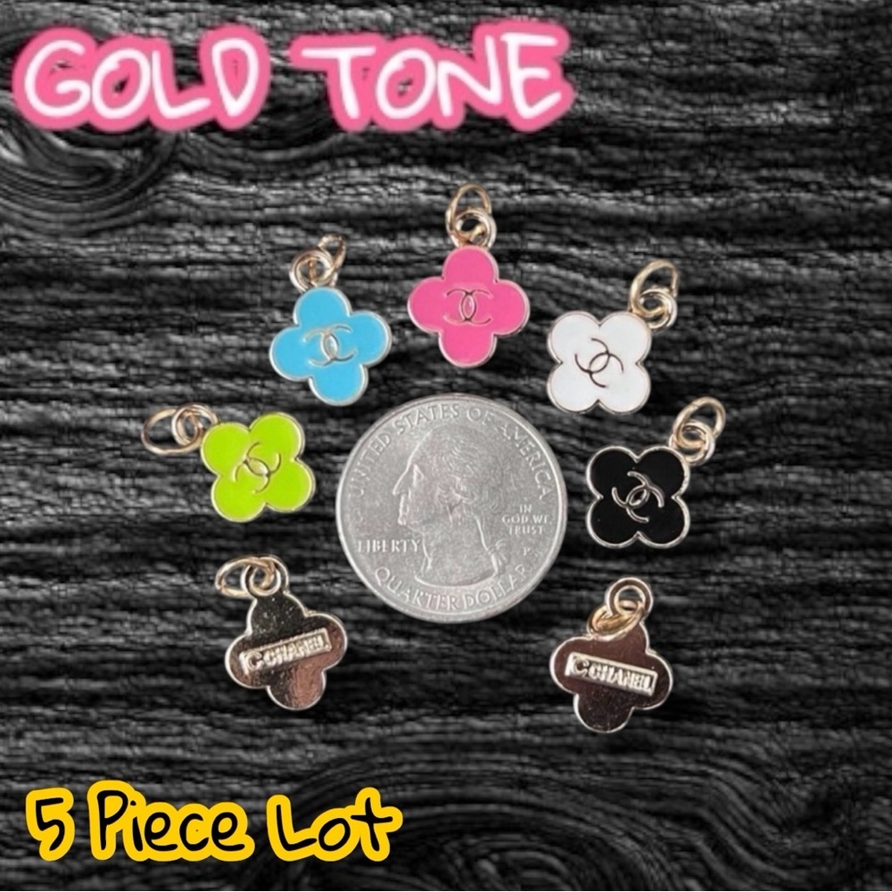 Lot Of 5 CC Clover Gold Tone Zipper Pull Button Charms 15mm
